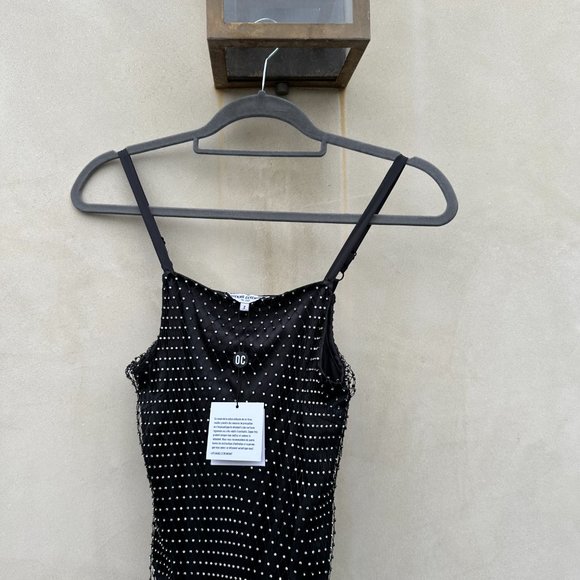 Opening Ceremony Slip Dress Black Satin Fishnet Rhinestone Embellished Sz 2 - Picture 5 of 12